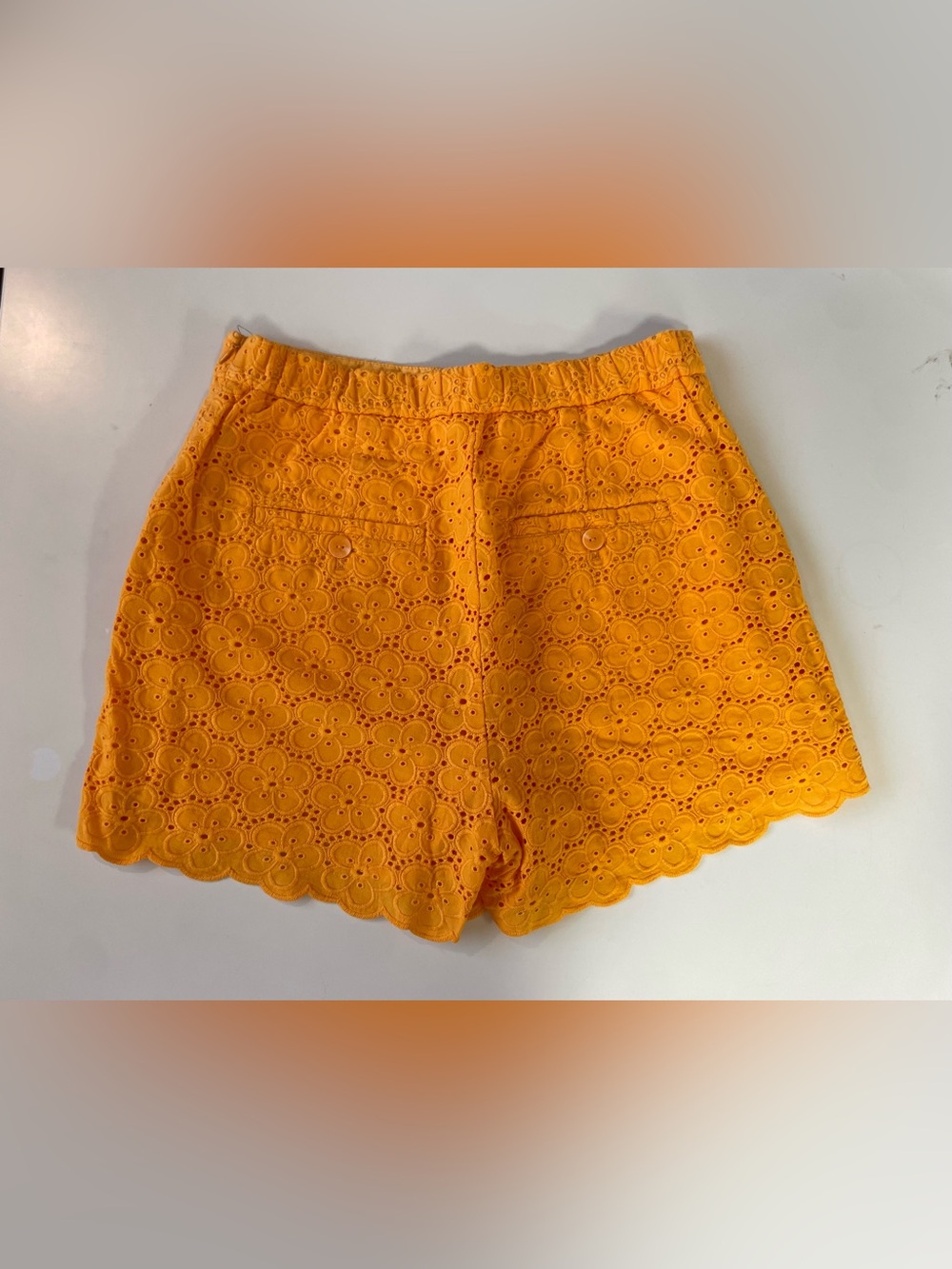 Maeve Orange Eyelet Scalloped Shorts